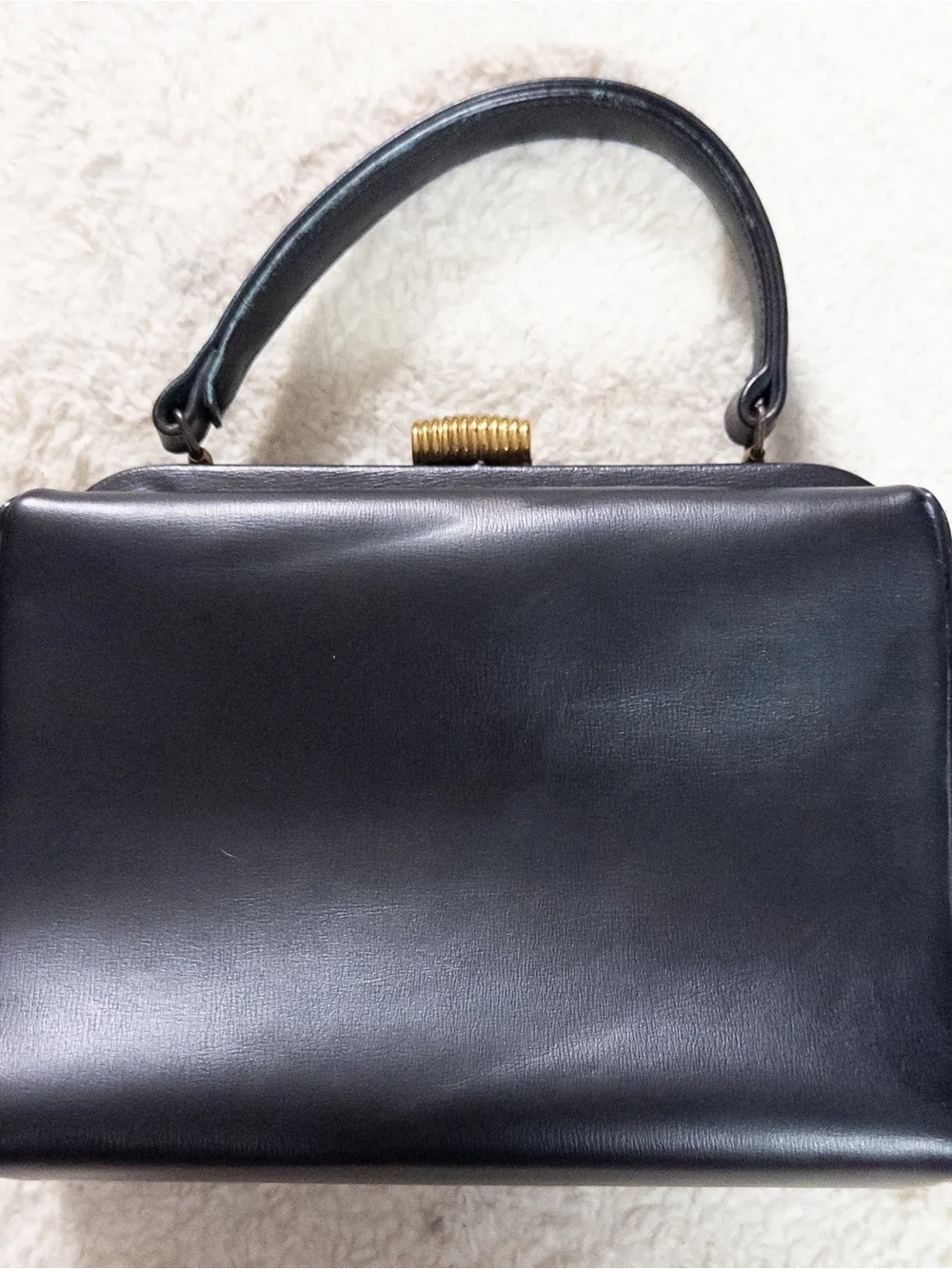 Vintage 1950s Empress Black Leather Top Handle Purse Handbag